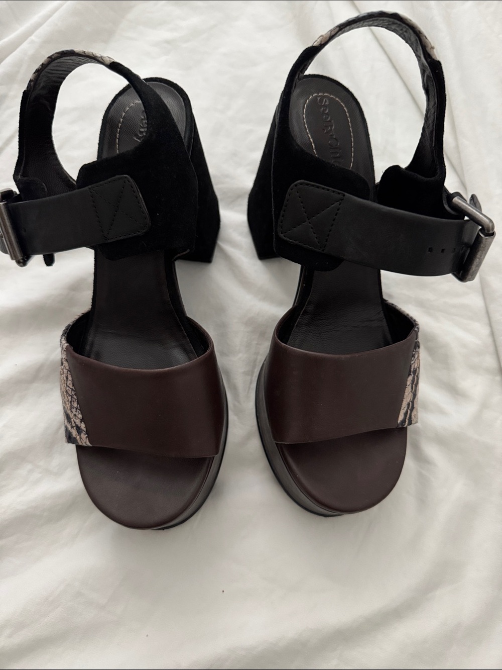 See by Chloe Women’s Brown and Black Platform Sandals with Ankle Strap Size 39